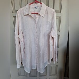 Vintage Westport Plus Sz2X Baby Pink Long Sleeves Silver Thread Collar/Cuffs